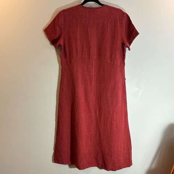 FLAX Petite Sz L Dress Aline Pockets 100% Linen Midi Length Unlined - Picture 5 of 7